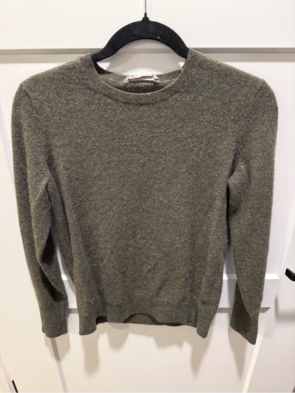 Everlane 100% Cashmere Crewneck Sweater Olive Green Size L Shrunken Fits XS/S